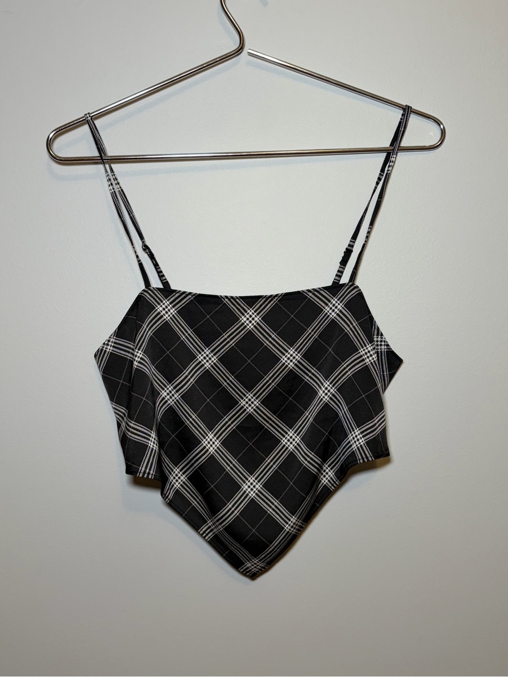 Black Plaid Handkerchief Hem Cami Top size S